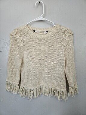 Chelsea & Violet Girls XS Cream Fringe Open Knit Sweater Fall Boho Western
